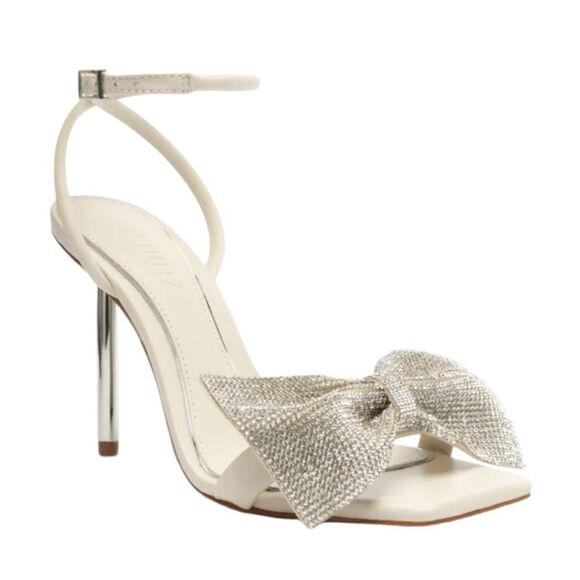 SCHUTZ Shoes - Schutz Mila Metal Bow Stiletto Heels Ivory Nappa Leather Sandal 9.5